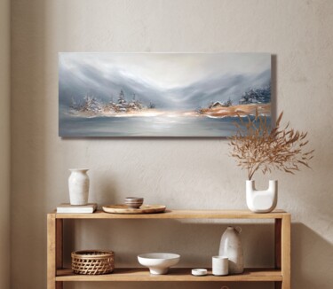 Painting titled "WINTER LANDSCAPE WI…" by Lo Post, Original Artwork, Oil Mounted on Wood Stretcher frame