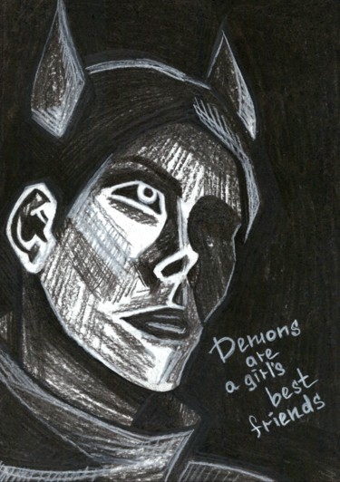 Рисунок под названием "Demons are a girl's…" - Polina Loban, Подлинное произведение искусства, Графит