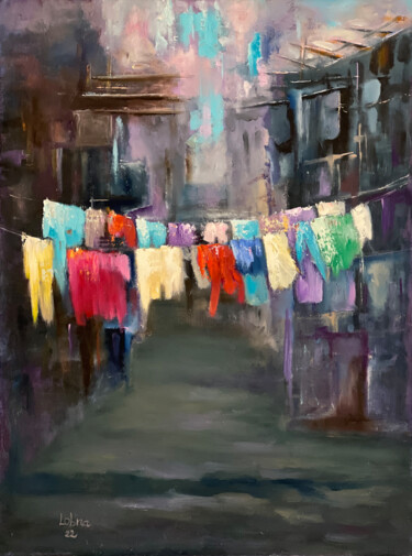 Painting titled "The Colors Live a R…" by Lobna Sadek, Original Artwork, Oil
