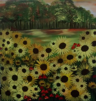 Painting titled "Tournesols" by Lobna Brahim, Original Artwork