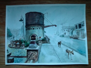 Картина под названием "Fog in village" - Lobo Ben Levi, Подлинное произведение искусства, Акварель
