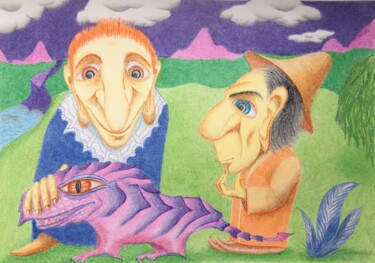 Картина под названием "Friends" - Vitaly Lobov, Подлинное произведение искусства, Цветные карандаши