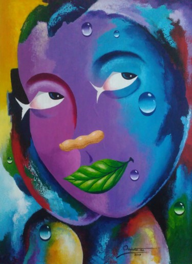 Malerei mit dem Titel "LA DÉESSE AUX YEUX…" von Odiphate Badila, Original-Kunstwerk, Acryl