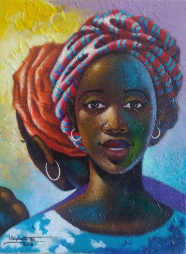 Schilderij getiteld "LA BEAUTÉ AFRICAINE" door Odiphate Badila, Origineel Kunstwerk, Acryl
