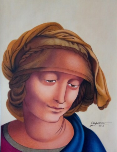 Malerei mit dem Titel "Tête de Saint Anne…" von Odiphate Badila, Original-Kunstwerk, Pastell