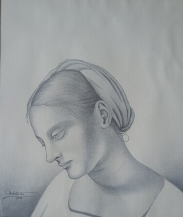 Drawing titled "Tête de femme" by Odiphate Badila, Original Artwork, Pastel