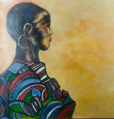 Painting titled "Elegante Africaine" by Michèle Loercher, Original Artwork, Acrylic
