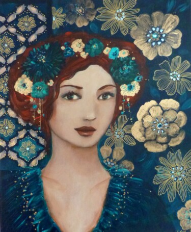 Painting titled "La précieuse bleue" by Loetitia Pillault, Original Artwork, Acrylic