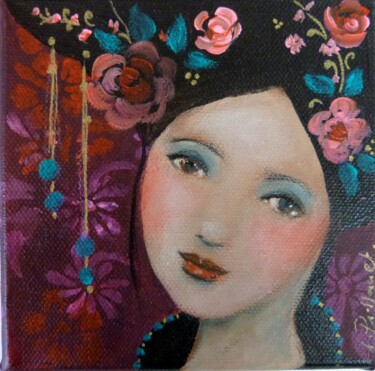 Painting titled "Little moon girl /P…" by Loetitia Pillault, Original Artwork, Acrylic