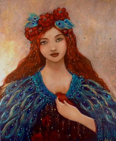 Peinture intitulée "Les cœurs de plumes" par Loetitia Pillault, Œuvre d'art originale, Acrylique