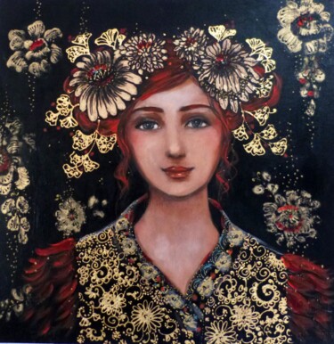 Pintura intitulada "La nuit d'or" por Loetitia Pillault, Obras de arte originais, Acrílico