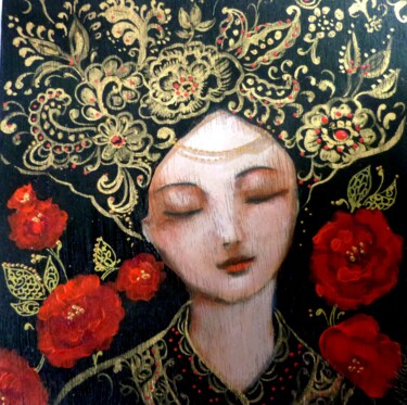 Картина под названием "The red roses garden" - Loetitia Pillault, Подлинное произведение искусства, Акрил