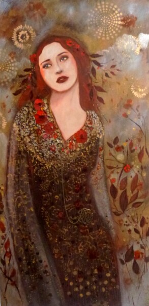 Painting titled "Muse d'automne" by Loetitia Pillault, Original Artwork, Acrylic Mounted on Wood Stretcher frame