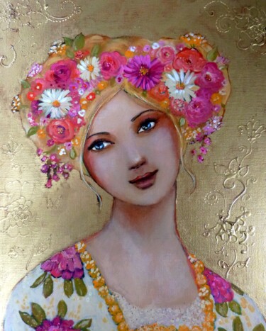 Painting titled "Un doux printemps" by Loetitia Pillault, Original Artwork, Acrylic Mounted on Wood Stretcher frame