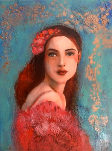 Painting titled "Ludmilla" by Loetitia Pillault, Original Artwork, Acrylic Mounted on Wood Stretcher frame
