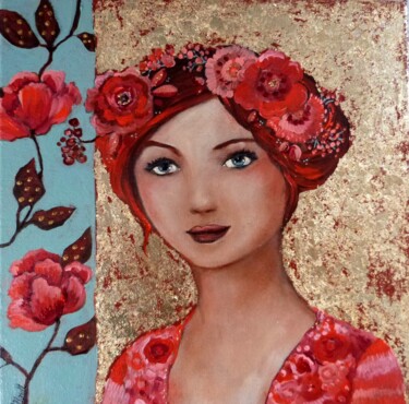 Painting titled "Annabella" by Loetitia Pillault, Original Artwork, Acrylic Mounted on Wood Stretcher frame