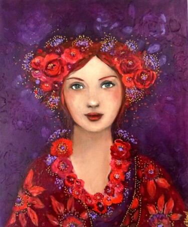 Painting titled "Elina la bohème" by Loetitia Pillault, Original Artwork, Acrylic Mounted on Wood Stretcher frame