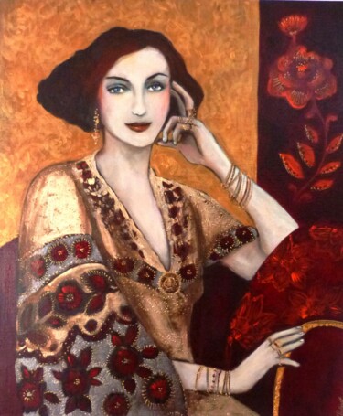 Painting titled "Le boudoir d'Agathe" by Loetitia Pillault, Original Artwork, Acrylic Mounted on Wood Stretcher frame