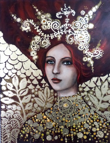 Painting titled "Mystic Diva" by Loetitia Pillault, Original Artwork, Acrylic Mounted on Wood Stretcher frame