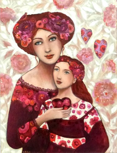 Painting titled "Les âmes roses" by Loetitia Pillault, Original Artwork, Acrylic Mounted on Wood Stretcher frame