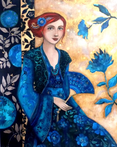 Ζωγραφική με τίτλο "Poésie bleue" από Loetitia Pillault, Αυθεντικά έργα τέχνης, Ακρυλικό Τοποθετήθηκε στο Ξύλινο φορείο σκελ…