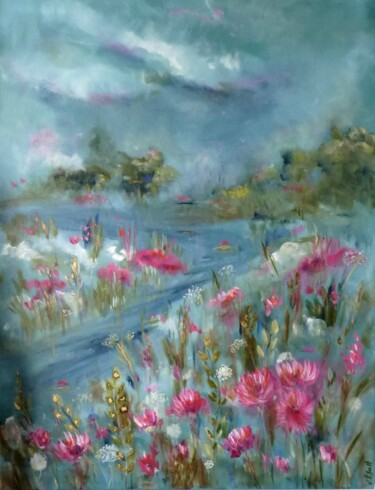 Painting titled "Le fleuve poétique" by Loetitia Pillault, Original Artwork, Acrylic Mounted on Wood Stretcher frame