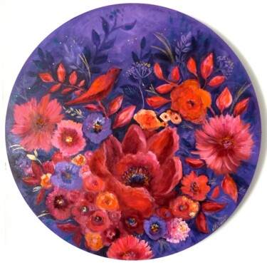 Painting titled "Jardin nocturne" by Loetitia Pillault, Original Artwork, Acrylic Mounted on Wood Stretcher frame
