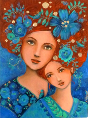 Painting titled "Tendresse bleue" by Loetitia Pillault, Original Artwork, Acrylic Mounted on Wood Stretcher frame