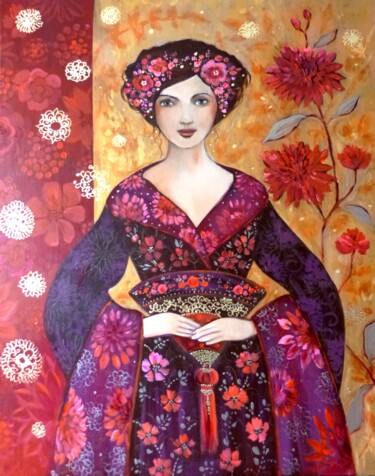 Pintura titulada "Rêves de soie" por Loetitia Pillault, Obra de arte original, Acrílico Montado en Bastidor de camilla de ma…