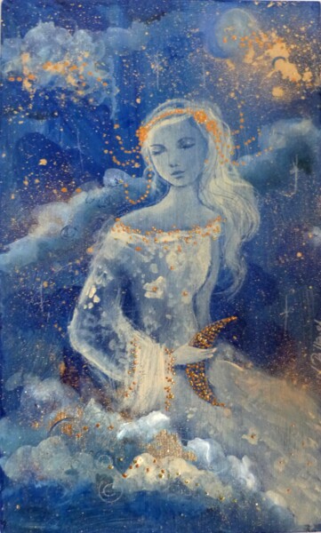 Painting titled "Féerie bleue" by Loetitia Pillault, Original Artwork, Acrylic Mounted on Wood Panel