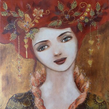 Malerei mit dem Titel "La rêveuse fauve" von Loetitia Pillault, Original-Kunstwerk, Acryl