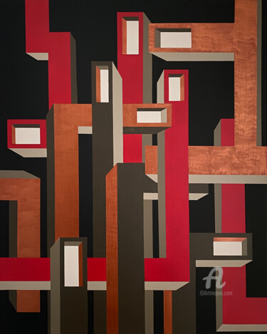 绘画 标题为“C_TOPIA X11” 由Loferrie, 原创艺术品, 丙烯 安装在木质担架架上