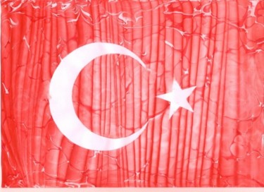 Malerei mit dem Titel "Ebrulu Türk bayragi" von Orhan Erdogan, Original-Kunstwerk