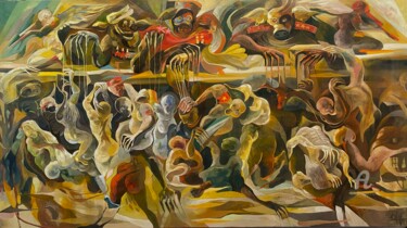 Painting titled "Animal Farm" by Loi Duc (DucloiArt), Original Artwork, Oil