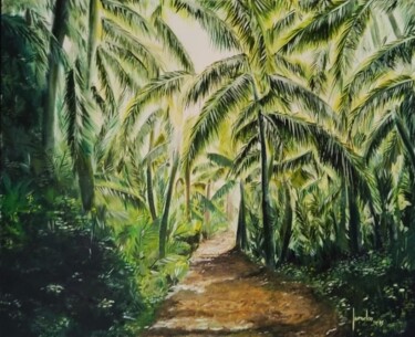 Pintura intitulada "CHEMIN DE LA PISCIN…" por Loïc Gourmelen, Obras de arte originais, Óleo Montado em Armação em madeira