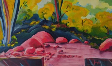 Картина под названием "LE CREEK 3" - Loïc Gourmelen, Подлинное произведение искусства, Масло Установлен на Деревянная рама д…