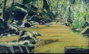 Painting titled "LE CREEK" by Loïc Gourmelen, Original Artwork, Oil Mounted on Wood Stretcher frame