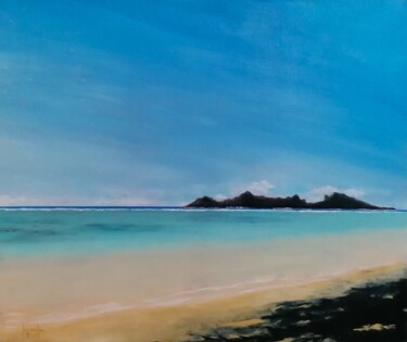 Painting titled "MOOREA - TAHITI" by Loïc Gourmelen, Original Artwork, Oil Mounted on Wood Stretcher frame