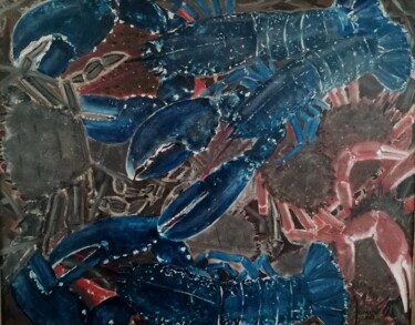 Картина под названием "RETOUR DE PECHE" - Loïc Gourmelen, Подлинное произведение искусства, Масло Установлен на Деревянная р…