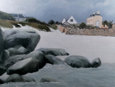 Painting titled "PORSGUEN - BRETAGNE" by Loïc Gourmelen, Original Artwork, Oil Mounted on Wood Stretcher frame