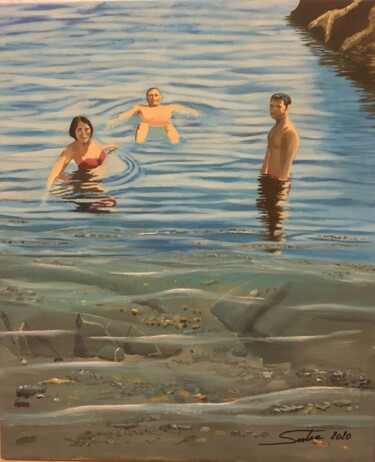 Peinture intitulée "Baignade à l'île de…" par Loic Sutre, Œuvre d'art originale, Acrylique