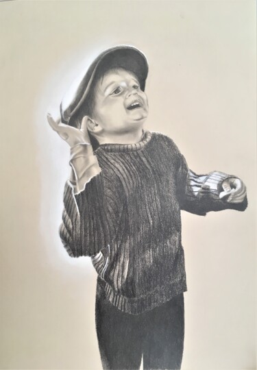 Dibujo titulada "Séléna avec la casq…" por Loic Sutre, Obra de arte original, Grafito Montado en Bastidor de camilla de made…
