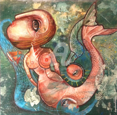 Peinture intitulée "Mer des sirenes - d…" par Loic Tarin (Doudoudidon), Œuvre d'art originale, Acrylique