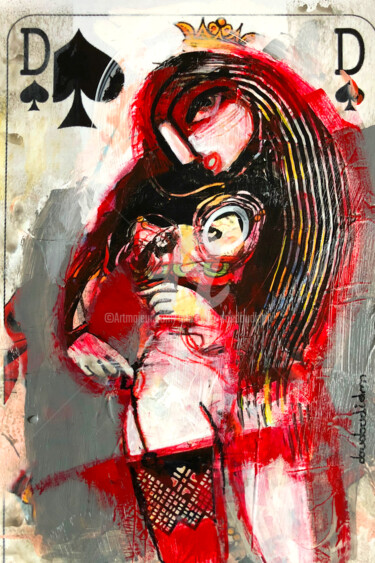 Painting titled "Dame de pique aguic…" by Loic Tarin (Doudoudidon), Original Artwork, Acrylic