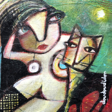 Malerei mit dem Titel "Le chat ose" von Loic Tarin (Doudoudidon), Original-Kunstwerk, Acryl