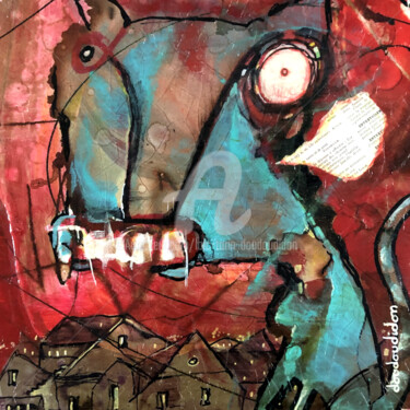 Malerei mit dem Titel "Chat bleu azur" von Loic Tarin (Doudoudidon), Original-Kunstwerk, Acryl