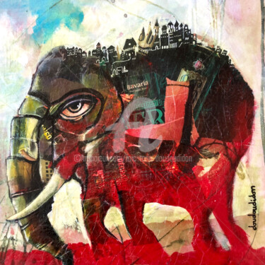 Pintura titulada "Eléphant urbain" por Loic Tarin (Doudoudidon), Obra de arte original, Acrílico