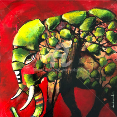 Schilderij getiteld "Arbolephant" door Loic Tarin (Doudoudidon), Origineel Kunstwerk, Acryl