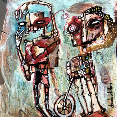 Painting titled "Couple post-humanis…" by Loic Tarin (Doudoudidon), Original Artwork, Acrylic