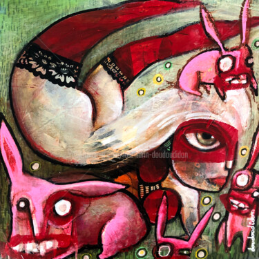 Malerei mit dem Titel "Rabbit nightmare" von Loic Tarin (Doudoudidon), Original-Kunstwerk, Acryl